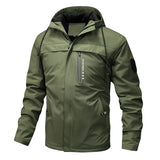 Herren winddichte Softshelljacke mit verstellbarer Kapuze und Innenfutter – Olivgrün
