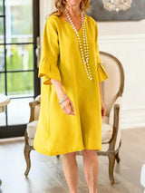 Damen Freizeitkleid Mit Rüschen – Hüftlang Lockeres Sommer Outfit – Gelb