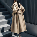 Damen Oversize-Trenchcoat mit Sturmklappe und abnehmbarem Bindegürtel – Khaki