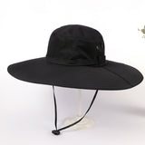 Damen Sonnenhut mit breiter Krempe und verstellbarem Kinnband – Schwarz
