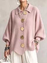 Damen Langarm-Strickjacke mit Knöpfen – Puderrosa