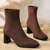 Damen Stiefeletten aus Wildleder mit Blockabsatz und Reißverschluss – Kaffee