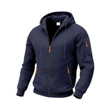 Herren nan technische Zip-Hoodiejacke mit wasserabweisenden Reißverschlusstaschen, Kapuze und verstärkten Ärmelpaspeln Drune – Dunkelblau