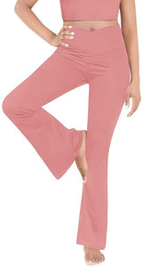 Damen nan taillenhohe Yogahose mit überkreuztem Bund und ausgestelltem Saum mit Schlitz Drune – Rosa