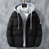 Herren wattierte Steppjacke mit Kapuze und Zwei-Wege-Reißverschluss – Schwarz