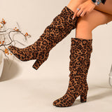 Damen Overkneestiefel mit Leopardenmuster und Blockabsatz – Leopardenmuster