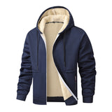 Herren Langarm Kapuzenjacke mit Kordelzug und Taschen – Dunkelblau