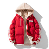 Herren wattierter Parka mit innenliegendem Hoodie und Zwei-Wege-Reißverschluss – Rot