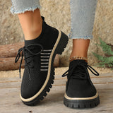 Damen Schnür Mesh Sneaker – Atmungsaktive Laufschuhe Mit Grip Sohle – Schwarz