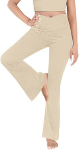 Damen nan taillenhohe Yogahose mit überkreuztem Bund und ausgestelltem Saum mit Schlitz Drune – Apricot