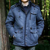 Herren Parka mit Kapuze, Kordelzug, Knöpfen und Taschen – Dunkelblau