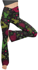 Damen nan taillenhohe Yogahose mit überkreuztem Bund und ausgestelltem Saum mit Schlitz Drune – Weihnachtsschwarz