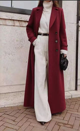 Damen Longline Langarmmantel mit Taschen – Burgunder