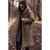 Damen Teddymantel mit Kapuze und großen Knöpfen – Khaki