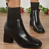 Damen Schlupf-Stiefeletten mit Blockabsatz und Strickschaft – Schwarz