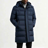 Herren Longline Pufferjacke mit Kapuze und Taschen – Blau
