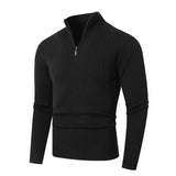Herren Pullover mit Kabelstrickmuster und Stehkragen – Schwarz