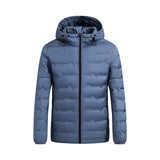 Herren ultraleichte Steppjacke mit Kapuze und Windschutzleiste – Nebelblau