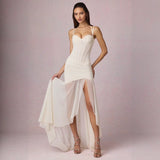 Damen Gerafftes Asymmetrisches Korsettkleid In Elfenbein – Luxuriöses Brautkleid – Weiß