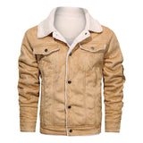Herren Jeansjacke mit Teddyfutter und Druckknopfleiste – Khaki 821