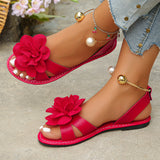 Damen Elegante Sandalen Mit Floralen Applikationen – Stilvolle Sommerschuhe – Rot