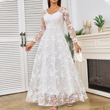 Damen Elegantes Spitzenbesetztes Hochzeitskleid Mit Voluminösem Rock – Prinzessin Brautkleid – Weiß
