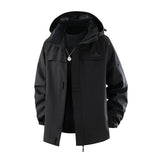 Damen Jacke mit Kapuze, Kordelzug und Taschen – Schwarz