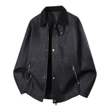 Herren Oversize-Harringtonjacke mit Cordkragen und Zwei-Wege-Reißverschluss – Schwarz