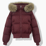 Damen kurzer gesteppter Blouson mit abnehmbarer Kapuze – Rot
