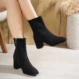 Damen Stiefeletten mit Blockabsatz und Reißverschluss – Schwarz