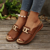 Damen Slip-On Keilabsatz Sandalen Mit Schnalle – Bequeme Plateauschuhe – Hellebraun