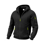 Herren nan technische Zip-Hoodiejacke mit wasserabweisenden Reißverschlusstaschen, Kapuze und verstärkten Ärmelpaspeln Drune – Schwarz