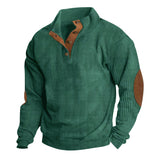 Herren nan rustikaler gerippter Pullover mit Henley-Kragen und lederartigen Ellbogenbesätzen Drune – Apfelgrün