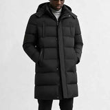 Herren Longline Pufferjacke mit Kapuze und Taschen – Schwarz
