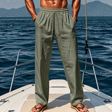 Herren nan maritime Freizeit-Leinenhose mit weitem Bein elastischem Tunnelzug und Bundfalten Drune – Graugrün