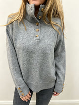 Maja | Damen Langarmpullover mit Knöpfen – Grau
