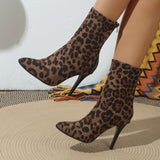 Damen Stiefeletten aus Wildleder mit Leopardenmuster und hohem Absatz – Leopardenmuster