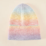 Damen Strickmütze mit Farbverlauf und umschlagbarem Rand – Regenbogen
