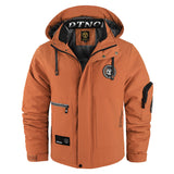 Herren wattierte Wind- und Wetterjacke mit Kapuze und Utility-Taschen – Ziegelrot
