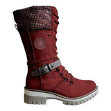 Damen nan hoher Schnürstiefel mit Strickbündchen, robuster Profilsohle und seitlichem Reißverschluss Drune – Rot