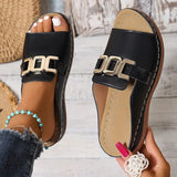Damen Slip-On Keilabsatz Sandalen Mit Schnalle – Bequeme Plateauschuhe – Schwarz