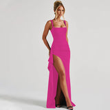 Valentina | Elegantes Maxikleid mit femininem Rückendesign – Rosenrot