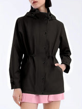 Damen wasserabweisende Freizeitjacke mit verstellbarer Kapuze – Schwarz