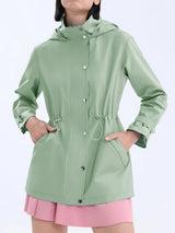 Damen wasserabweisende Freizeitjacke mit verstellbarer Kapuze – Olivgrün