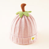 Damen Baby-Mütze im Kürbis-Look mit Blatt und Stängel – Rosa