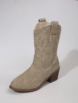 Damen Western Stiefelette mit Blockabsatz – Ecru