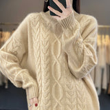 Damen Oversized Pullover mit Rundhalsausschnitt – Naturbeige