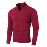 Herren Pullover mit Kabelstrickmuster und Stehkragen – Burgunder