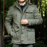 Herren Parka mit Kapuze, Kordelzug, Knöpfen und Taschen – Olivgrün
