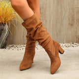 Damen Overkneestiefel mit Leopardenmuster und Blockabsatz – Camel